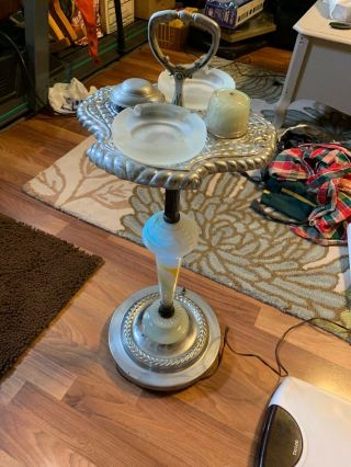 Vintage Art Deco Chrome Floor Ashtray Smoking Stand Built In Lighter And Light 2