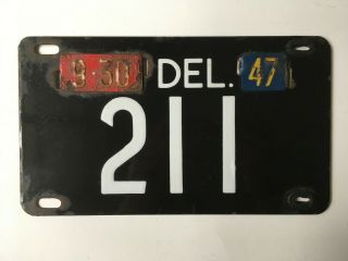 1947 Delaware License Plate Low Number 3 Digit Rare Porcelain Black Tag