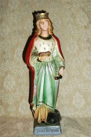 Vintage Antique Catholic St Saint Dymphna Chalkware Figure Statue Signed Ma 10 "