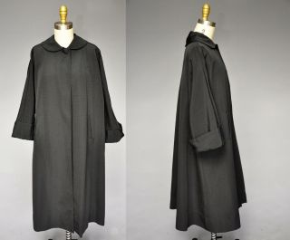 Vintage Vtg 50s 1950s Black Fancy Ribbed Swing Coat Collar Pockets Holiday S/m/l