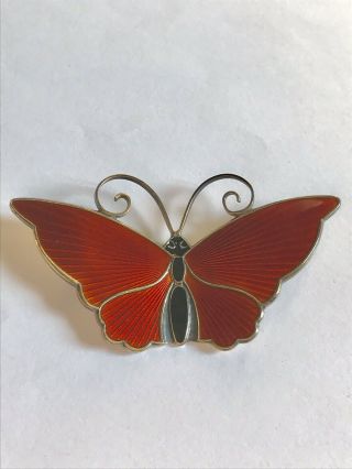 Vtg David Andersen Norway Sterling Red Guilloche Enamel Butterfly Pin