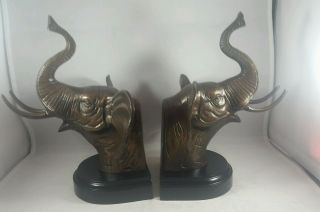 Vintage Bronze Elephant Bookends.  Detail.