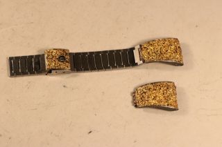 Rare Bulova Accutron Raw Pure Gold Nuggets On Sterling Silver Watch Band