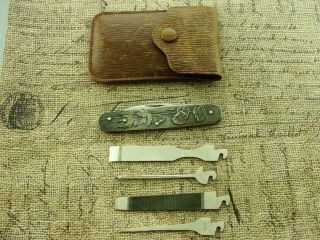 Vintage D R G M Germany Silver Multi Tool Exchanger Pocket Knife Kit Set Knives