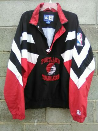 Vtg Starter Portland Trail Blazers Men’s Xl Windbreaker 1/2 Zip Jacket