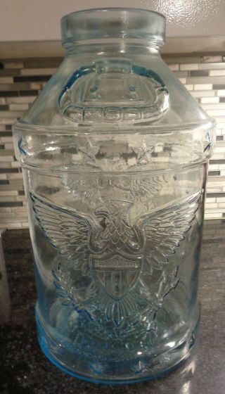 Vintage 5 Gallon Glass Jar 1776 Store Eagle - Blue