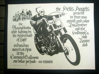 Concert Poster Big Brother Joplin Hells Angels 1968 Vtg Edition Xclnt