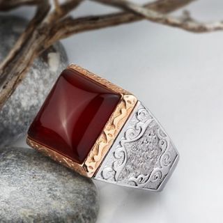 Heavy Antique Victorian Natural Red Agate In 925 Sterling Silver Men 