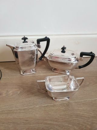 P.  Bros Silver Plated Art Deco 3 Piece Tea Set