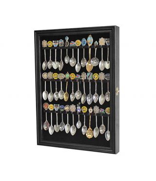 36 Spoon Display Case Rack Holder Wall Cabinet Glass Door Black,  Sp01l - Bla