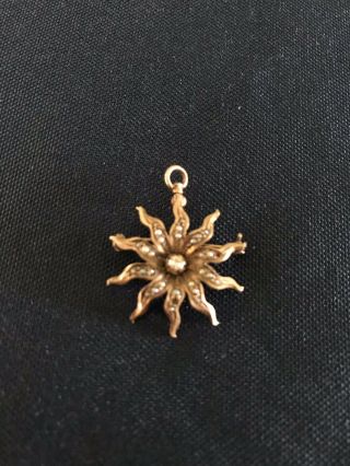 Antique Victorian Edwardian 10k Gold Diamond Seed Pearl Sun Brooch/pendant 2.  8 G