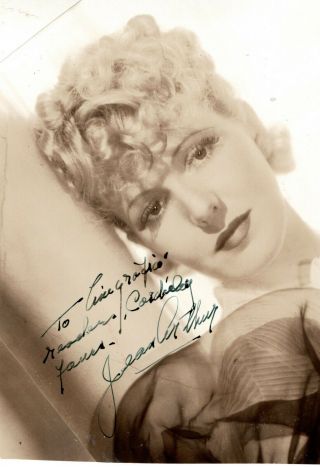 Leading Actress Jean Arthur,  Rare Vintage Signed Studio Photo.  5x7