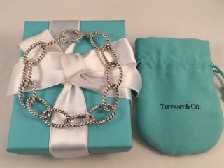 Tiffany & Co Sterling Silver Italy Twist Rope Oval Link Bracelet 8” Rare Retired