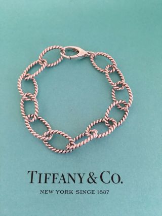 Tiffany & Co Sterling Silver ITALY Twist Rope Oval Link Bracelet 8” Rare Retired 3