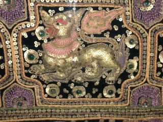 41 X 57 Vintage Hand Embroidered THAI BURMESE KALAGA Tapestry GLASS & SEQUINS 7