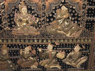 41 X 57 Vintage Hand Embroidered THAI BURMESE KALAGA Tapestry GLASS & SEQUINS 8