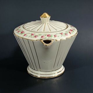 Vintage Sadler Art Deco Teapot Ivory with Pink Roses Gold Trim 2129 Charming 3