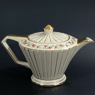 Vintage Sadler Art Deco Teapot Ivory with Pink Roses Gold Trim 2129 Charming 4