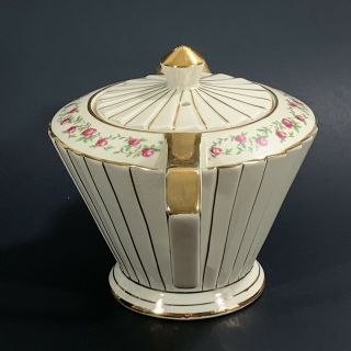 Vintage Sadler Art Deco Teapot Ivory with Pink Roses Gold Trim 2129 Charming 5