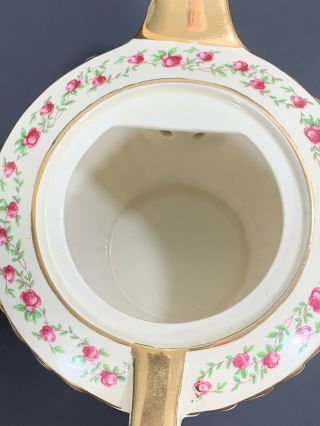 Vintage Sadler Art Deco Teapot Ivory with Pink Roses Gold Trim 2129 Charming 7