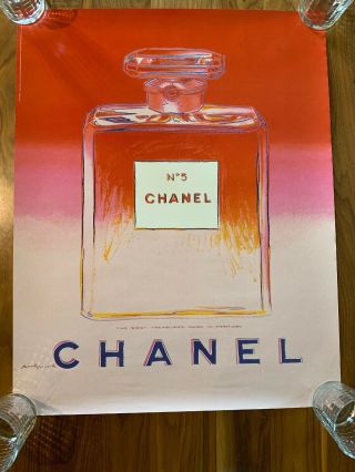 Vtg 1997 Pop Art Poster Chanel No 5 Perfume Bottle Andy Warhol 22x28 Pink Red