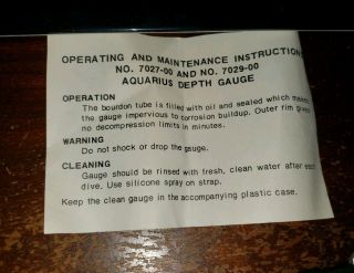 Vintage Aquarius depth gauge U.  S.  Divers orange face scuba wrist W instructions 6
