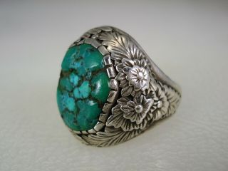Ornate Vintage David Jim Navajo Sterling Silver &blue Green Turquoise Ring Sz 9