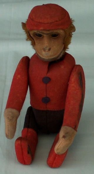 Vintage Schuco Yes/no Bellhop Monkey Mohair Felt & Tin Toy Germany