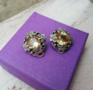 BERNARD INSTONE c1930 Arts and Crafts silver flowers and citrine earrings - clips 4