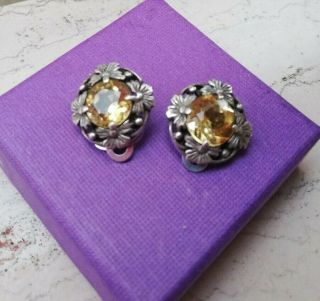 BERNARD INSTONE c1930 Arts and Crafts silver flowers and citrine earrings - clips 5