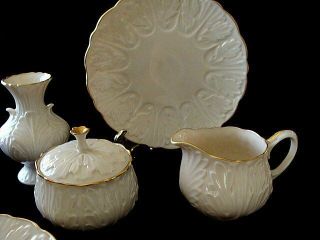 7pc Vintage Lenox China Cottage Dessert Plates Cream Sugar Vase Acanthus