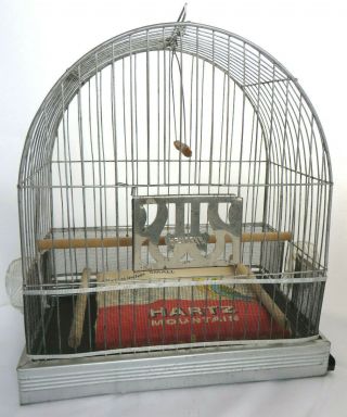 Vintage Hendryx Wire Bird Cage Handle Glass Feeders Wooden Swing Dome Metal Tray