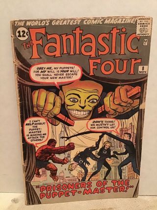 Fantastic Four 8 Marvel Comic 1962 1st App.  Puppet Master Vintage Silver Age