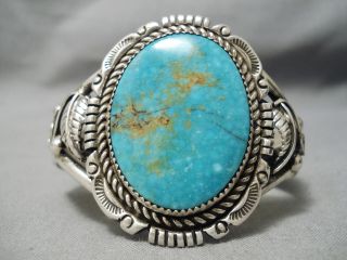 Superior Vintage Navajo Domed 8 Turquoise Sterling Silver Bracelet