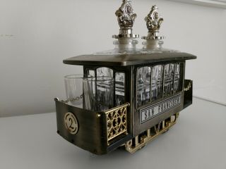 CABLE TROLLEY CAR MUSIC BOX SAN FRANCISCO LIQUOR DECANTER 4 SHOT GLASSES VINTAGE 3