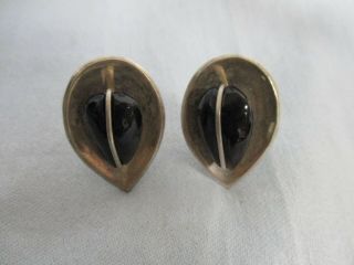 Unique Design Vintage Mexican Sterling Cuff Links With Onyx Stones,  Signed Jgg