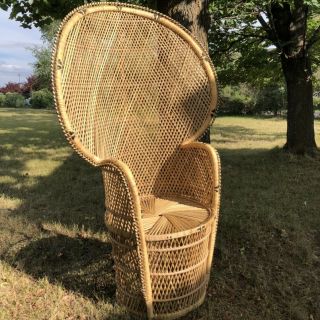 Vintage 54 " Wicker Chair Peacock Fan Back,  Throne,  Natural And Black