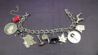 Sterling Vintage Double Link Charm Bracelet,  Loaded With Eleven 3d Charms