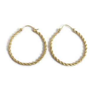 Vintage Thin Twisted Rope Large Hoop Earrings In 14k Yellow Gold,  5.  49 Grams