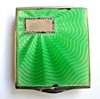 Antique Art Deco Austrian Sterling Silver Powder Compact With Green Guilloche.