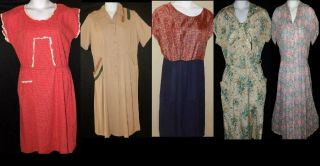 5 Vtg 1930s To 1950s Dresses See Descriptions And Photos Below Varies Sizes