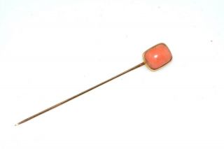 Antique Coral Cab 14k Yellow Gold Stickpin Pin