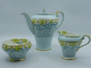 Aynsley Vintage Chintz Corset Type Coffee Pot,  Footed Creamer And Sugar Bowl -