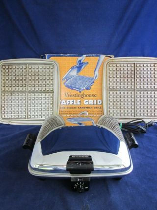 Westinghouse Sgwb 521 Griddle Grill Pancake Sandwich Waffle Iron Inserts Vintage