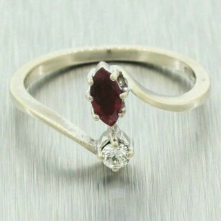 Vintage Estate 18k Solid White Gold 0.  07ctw Diamond & Ruby Ring