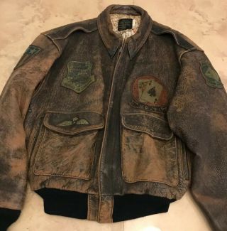 Vintage 1987 Avirex Type A - 2 Distressed Leather Bomber Flight Jacket Ace,  Small