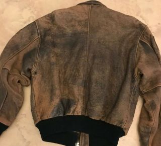 Vintage 1987 Avirex Type A - 2 Distressed Leather Bomber Flight Jacket Ace,  Small 2