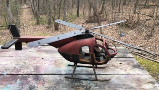 Vintage Handmade Folk Art Wood Helicopter Detail Huge