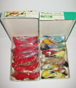 26 Vintage Assorted Spun Cotton Wire Feet Craft Birds (lee Wards - Dexters)