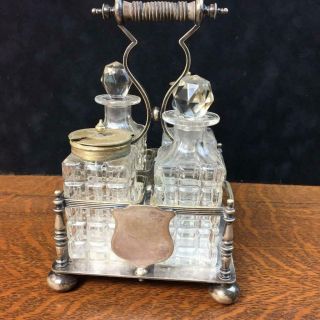 Antique 1891 D & A Epns Silver Plate Cruet 4 Glass Bottle Set Castor Carrier D&a
